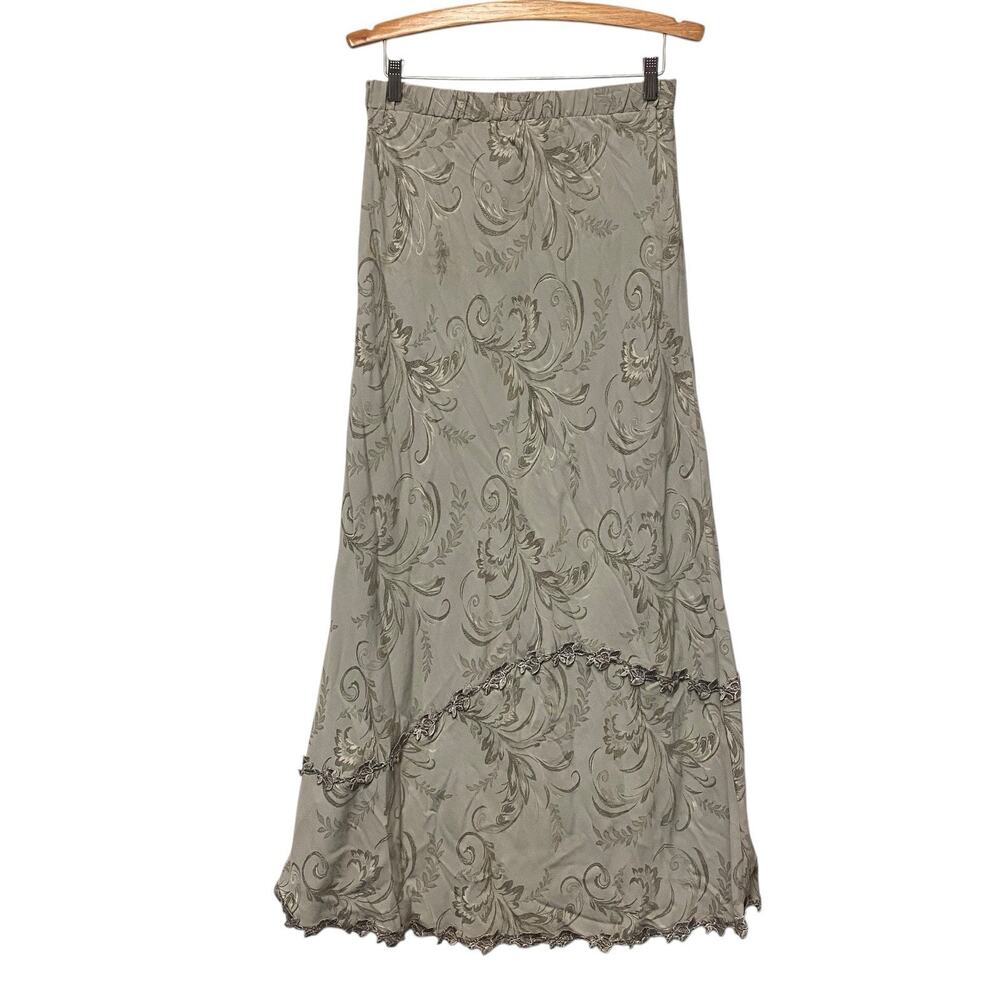 Vintage Y2K Large‎ Long Skirt Gray Embroidered Classic 90 Normcore Maxi Academia - Picture 4 of 8